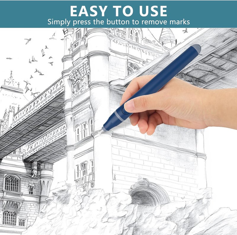 Foyucool Electric Eraser, Battery Operated Automatic Pencil Eraser with 220 Erasers Refills, 2 Erasers Sizes, Comfort Grip Art-Eraser for Drawing, Ideal for Artists, Students, Sketch, Engineers, Blue - Image 4